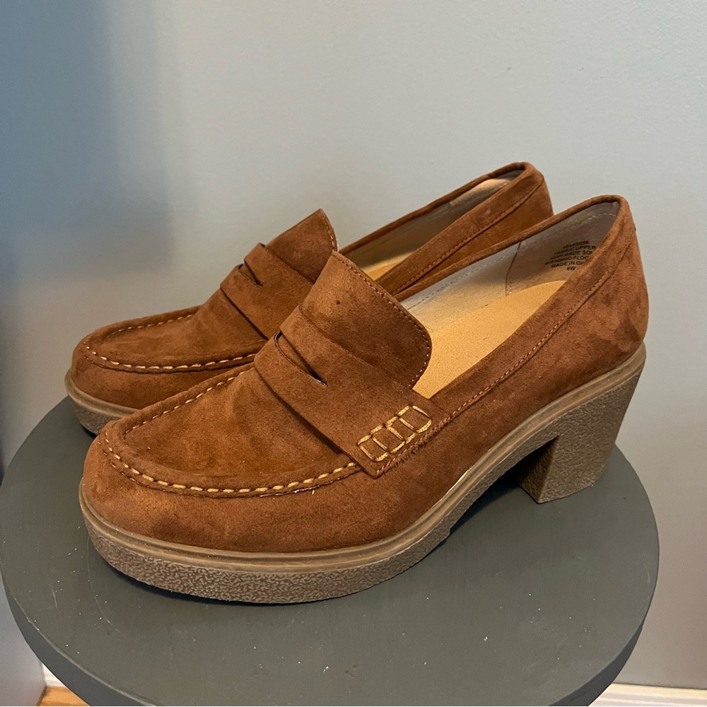 Torrid faux suede chunky heeled penny loafers